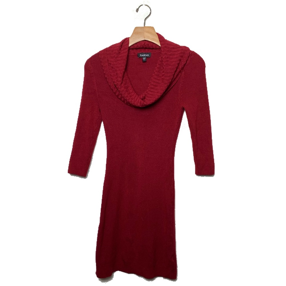 BEBE dark red cowl neck tunic stretchy sweater